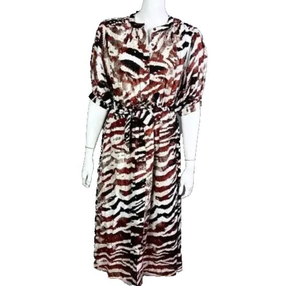 Calvin Klein Women's Brown Animal Print Puff Sleeve Shirtdress Size 16 NWT